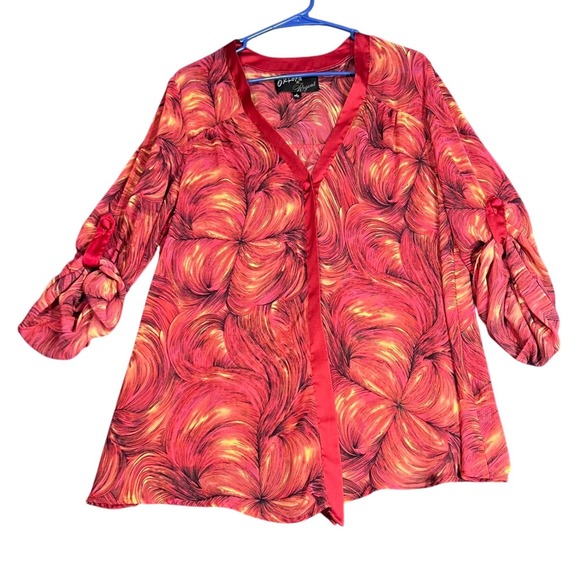 Oxford Regent One Button Button Womens Large Red Floral Abstract Pattern Sheer - Picture 2 of 12